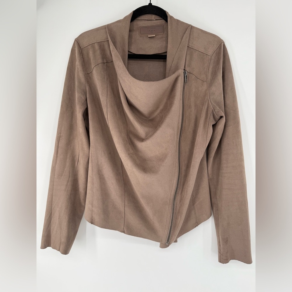 Blank NYC Tan Blazer with Waterfall Front Zipper Front Size M - Picture 3 of 10